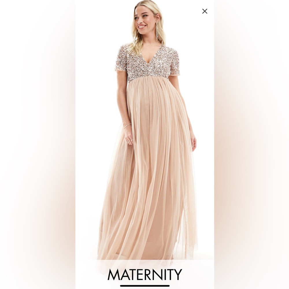 Blush Sequin Bodice Tulle Maxi Dress | Wedding Guest / Maternity Friendly ✨
